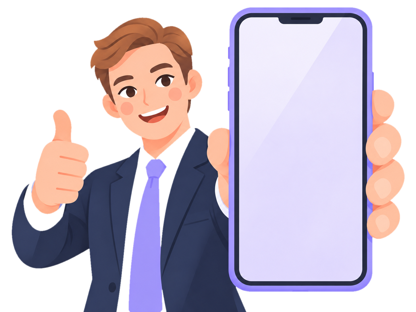 A smiling man giving a thumbs up and holding a phone with the ParagraphAI keyboard